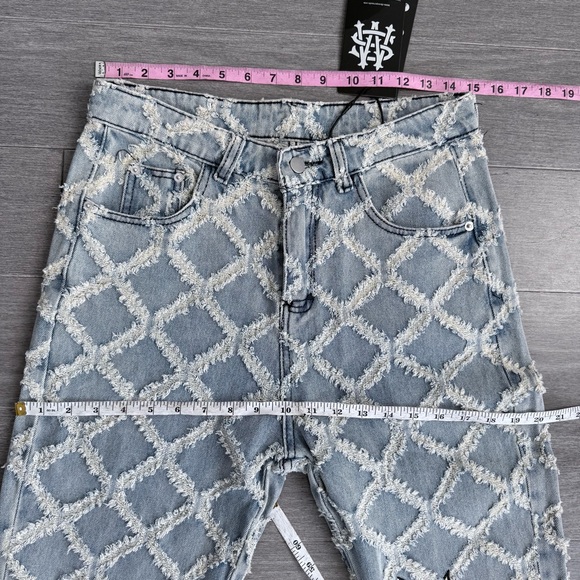 NWT Supermade High Rise Star Patch Rhombus Distressed Denim Straight Leg Jeans L - Picture 15 of 16